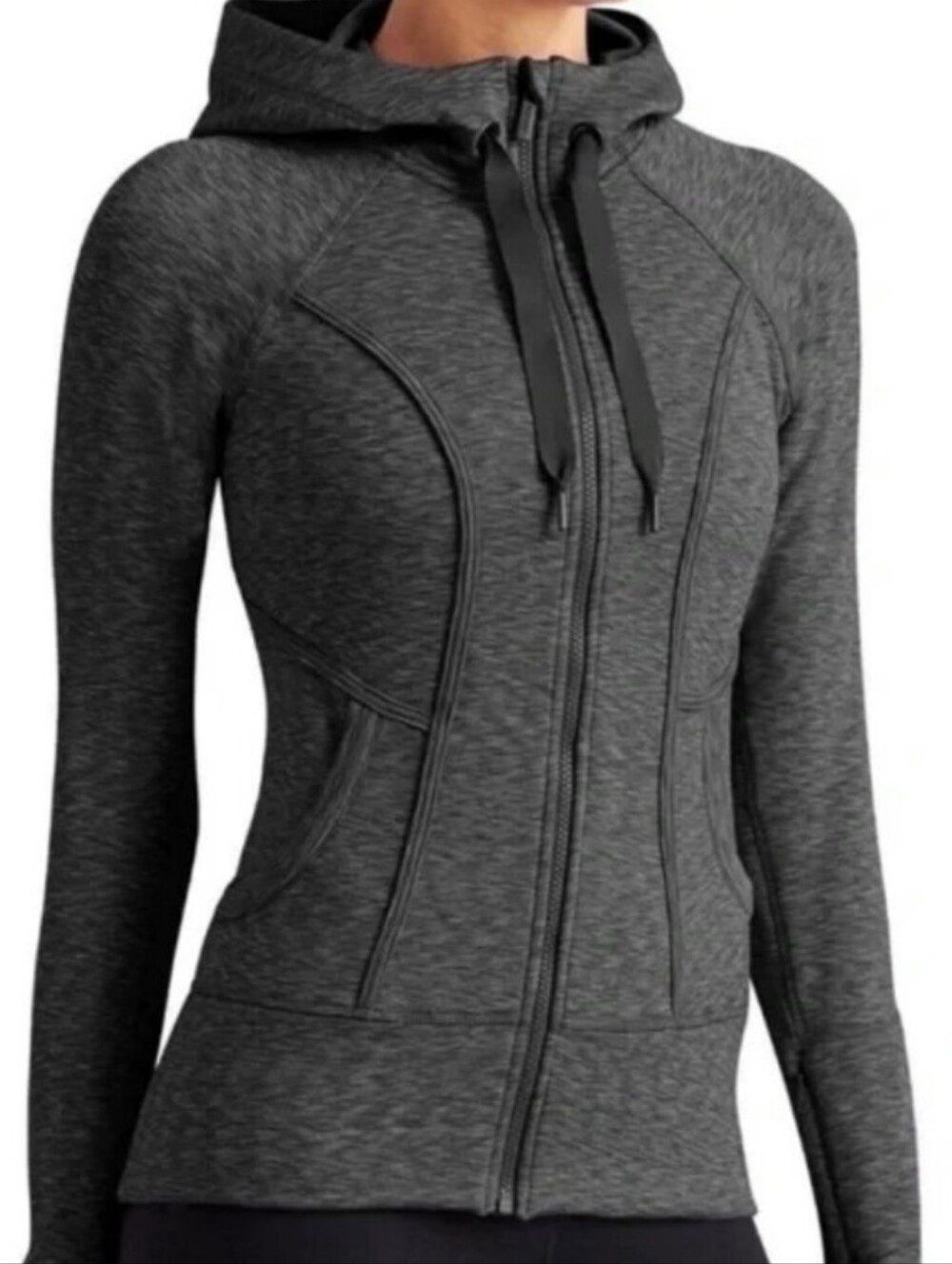 Athleta Space Dye Strength Hoodie Charcoal Gray - Space Dye -Full Zip Medium